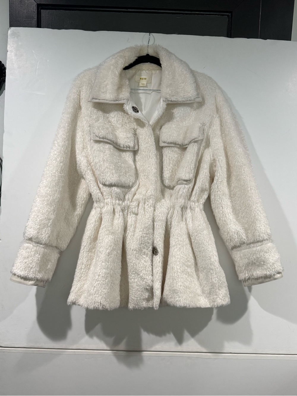 Maeve Cream Faux-Fur Drawstring Waist Jacket